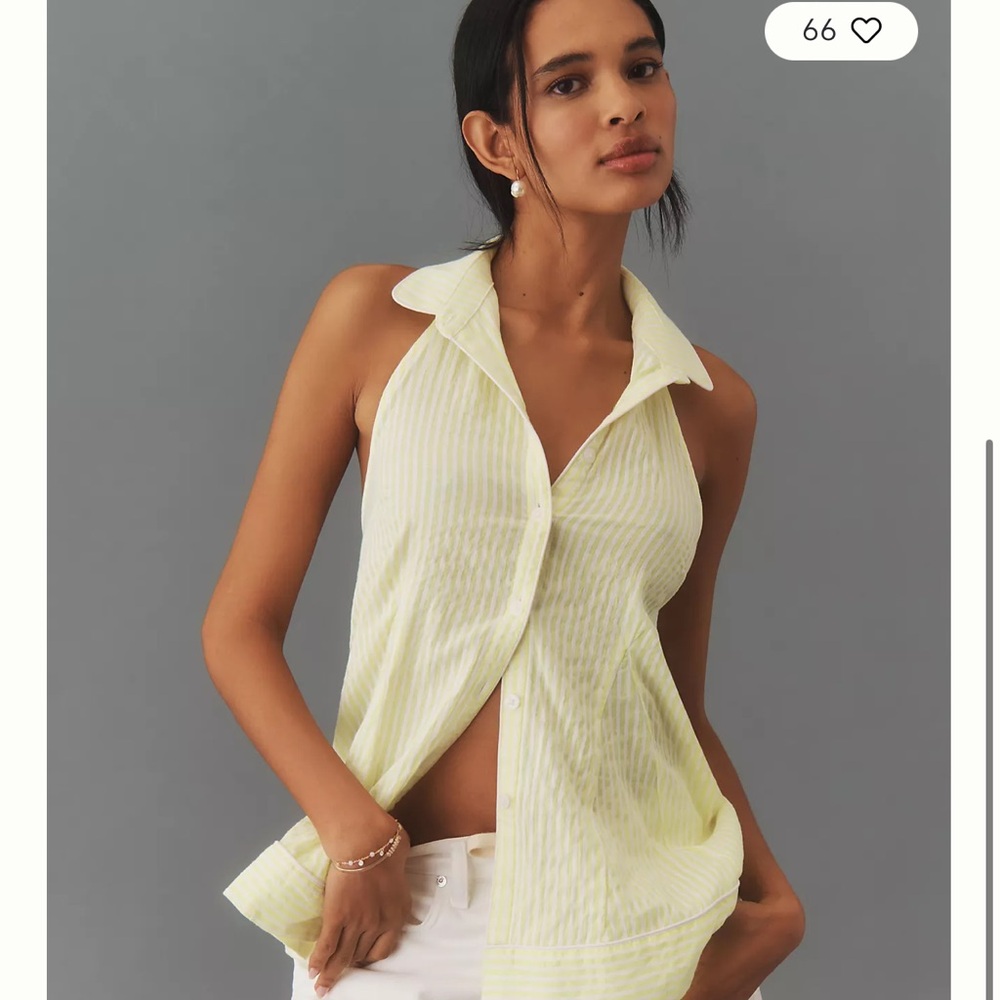 Anthropologie Light Yellow Striped Sleeveless Blouse halter swing